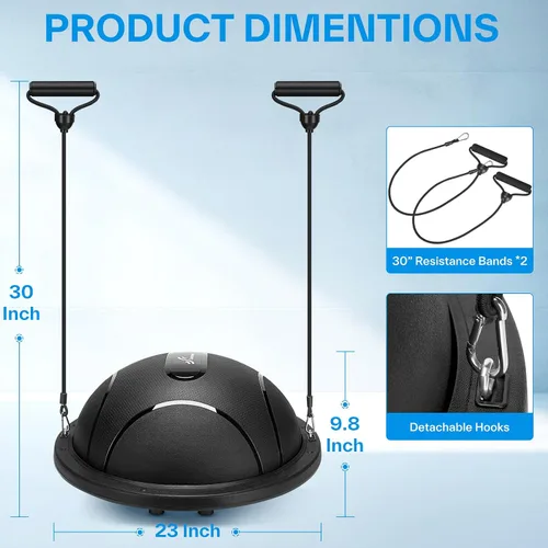 Vista 7 de Sportneer Half Balance Ball - Inflatable Exercise Ball Trainer With Resistance Bands & Pump - Non-slip Yoga Ball for Stability, Core Training