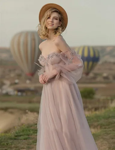 Vista 5 de Fanciest - Vestido de fiesta de graduación de manga larga estilo vintage para mujer, vestido de noche formal de manga larga y sin espalda