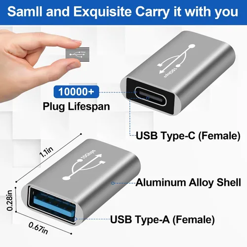 Vista 3 de Paquete de 2 adaptadores USB 3.0 a USB C 3.1, transferencia de datos de doble cara de 10 Gbps, bidireccional tipo C (hembra) a tipo A (hembra) sobre