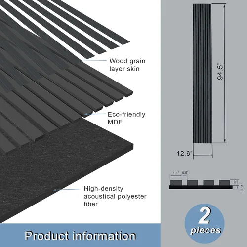 Vista 4 de 2 paneles acústicos de listones de madera para una decoración elegante y reducción de ruido, panel texturizado 3D para techo y pared, roble negro