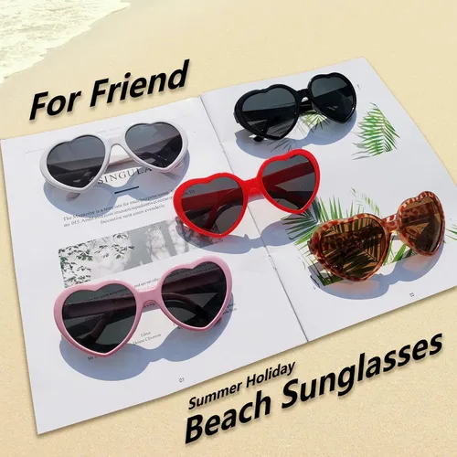 Vista 6 de MIDEJACY Gafas de sol en forma de corazón para mujer gafas de corazón de moda lindas gafas de sol retro tayor Cupido Party