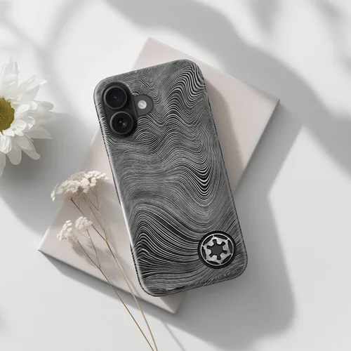 Vista 3 de DorisMax Funda para iPhone 16 Plus - Carga inalámbrica - Linda flor Ondas negras abstractas