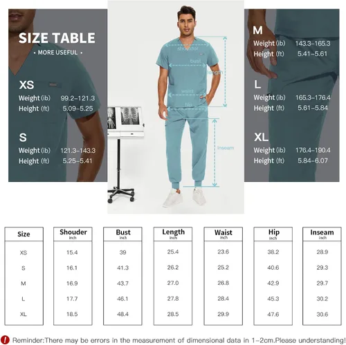 Vista 6 de VIAOLI Conjunto de ropa quirúrgica para hombre con cuello en V y pantalón deportivo de 8 bolsillos para enfermería, conjuntos de uniformes médicos