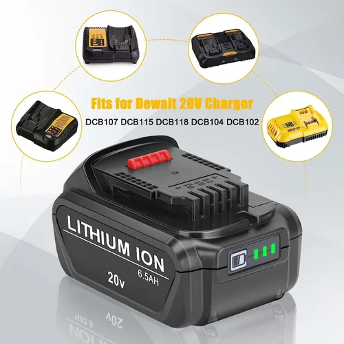 Vista 4 de Paquete de 2 baterías de repuesto de 6.5Ah 20 voltios para batería Dewalt de 20 V Replacement for Dewalt 20V Max Battery DCB200 DCB201 DCB203