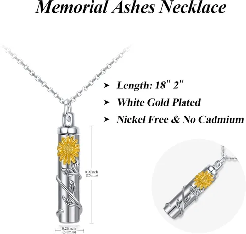 Vista 3 de Collar de plata de ley con diseño de girasol rosa y margarita para cenizas recuerdo conmemorativo joyería para mujeres y amigas