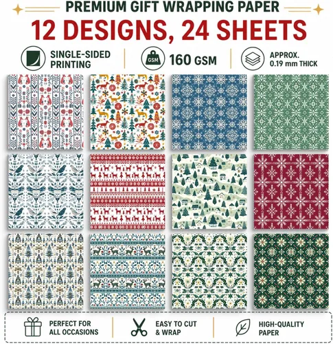 Vista 3 de 24 hojas de papel para álbumes de recortes de Navidad, patrones de 6 pulgadas, suministros diseñados para San Valentín, Navidad, manualidades