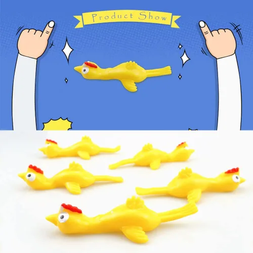Vista 5 de TCOTBE Paquete de 10 pollos con tirachinas, pollo volador, divertido juego de Navidad, juego elástico para niños y niñas, recuerdo de fiesta
