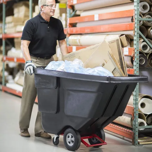 Vista 8 de Rubbermaid Commercial Products Camión volquete inclinable/carrito de basura/recolección de basura/reciclaje, 1/2 yarda cúbica, recolección de Negro