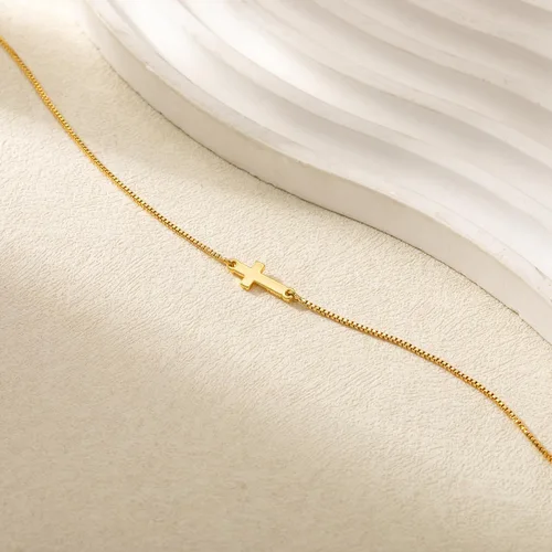 Vista 7 de Tewiky Dainty Cross Necklace for Women, 14K Gold Plated Simple Cross Choker Necklaces Small Cross Pendant Tiny Cute Necklaces Handmade Aesthetic