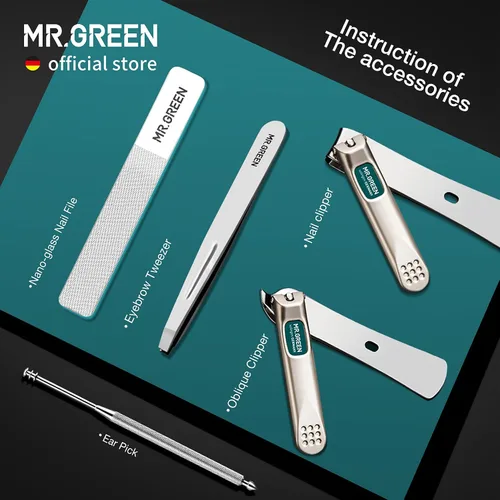 Vista 4 de MR.GREEN Juegos de manicura portátil kits de pedicura herramienta cortaúñas de acero inoxidable estuche de aseo de viaje tijeras de uñas caja