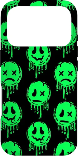Vista 30 de Melting Happy Face Smile Trippy Sad Face Graffiti Green Case for iPhone 17