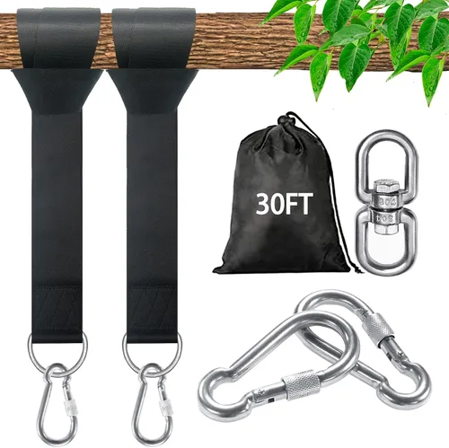 Vista 11 de Kit de correas colgantes para columpio de árbol - 3 pies/8 pies/15 pies/20 pies/30 pies, fuerte y duradero - Capacidad de hasta 5000 libras