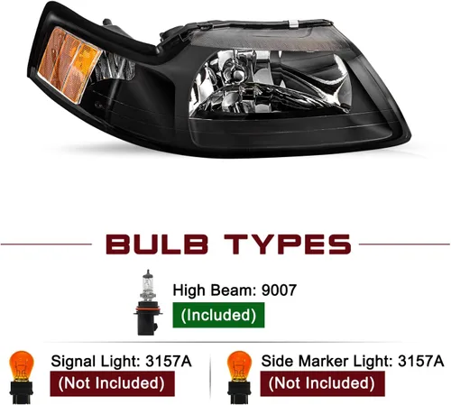 Vista 4 de Conjunto de faros halógenos estilo OE JSBOYAT para Ford Mustang 1999 a 2004