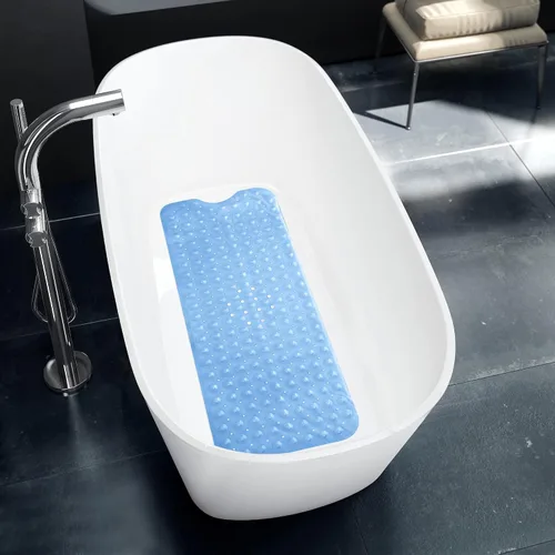 Vista 7 de LUX Décor - Tapete antideslizante para bañera, extra grande, 40 x 16 pulgadas, tapete de ducha de seguridad antideslizante con ventosas y agujeros