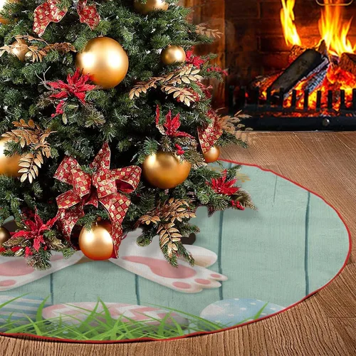 Vista 3 de Falda de árbol de Pascua, huevos de conejo de Pascua, falda de árbol de Navidad, tapete para fiestas de vacaciones, decoración de interiores