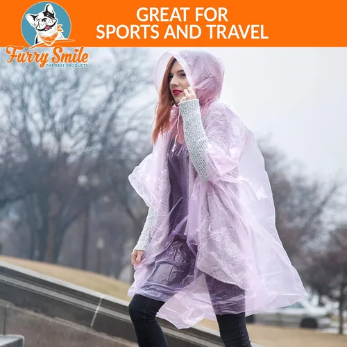 Vista 5 de Ponchos de lluvia desechables paquete familiar para adultos, poncho de lluvia ligero de emergencia impermeable para mujeres y hombres con capucha