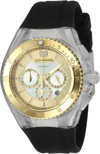 Vista 2 de TechnoMarine Reloj Cruise de cuarzo blanco de acero inoxidable para mujer (ModelTM-116002), Oro, Cronógrafo
