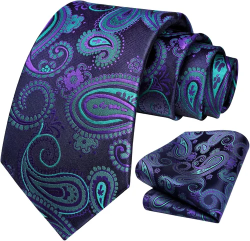 Vista 84 de HISDERN Corbatas para hombre, corbata de cachemira y bolsillo cuadrado tejido clásico floral para hombre, corbata de fiesta de boda