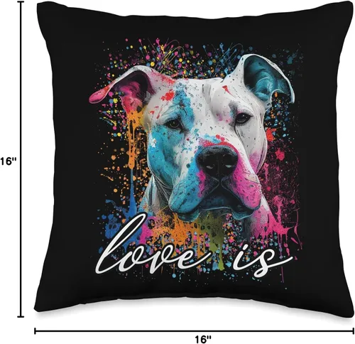 Vista 4 de Cute Splash Art Dogo Argentino Gifts Men Women Colorful Splash Art Love is My Dogo Argentino Mama - Almohada de retrato de 16 x 16 pulgadas