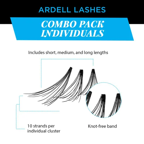 Vista 2 de Ardell Pestañas postizas individuales – Combo, negro, aspecto natural, racimos de pestañas, fácil aplicación para efecto de extensión de pestañas