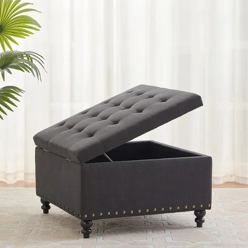 Vista 3 de HUIMO Otomana cuadrada con almacenamiento, mesa de café otomana grande para sala de estar (Gris oscuro)