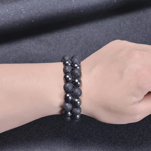 Vista 7 de Brazalete GelConnie de piedras de lava, 7 chakras, 0.32 pulgadas, piedra natural, para curación, alivio del estrés, yoga, ansiedad, aromaterapia