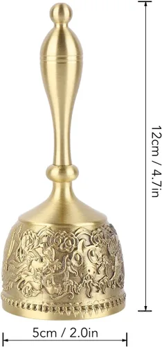 Vista 2 de Campana de mano, exquisita campana de llamada grabada de latón, campana decorativa para restaurante, artesanía decorativa para niños, adultos