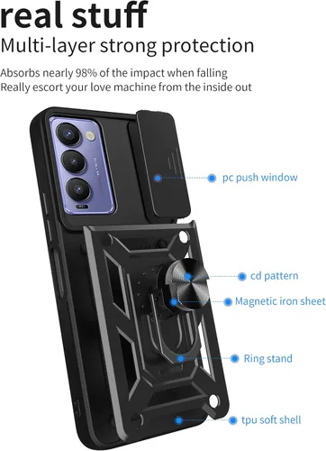 Vista 3 de Compatible con Tecno Camon 18P Bracket Shell, Slide Camera Lens Cover Case Azul