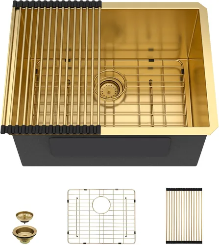 Vista 34 de Fregadero de cocina de 13 x 15 pulgadas de montaje bajo encimera - Fregadero de cocina de acero inoxidable 304 calibre 16 bajo mostrador con grifo