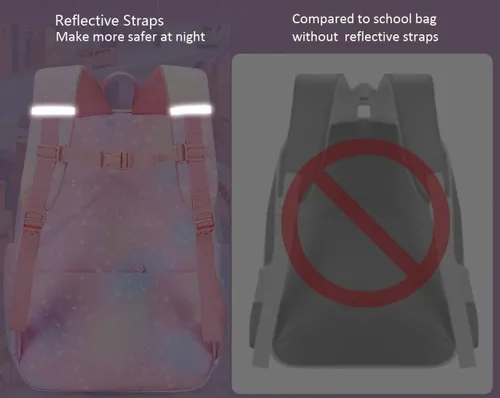 Vista 7 de Mochila infantil con diseño de arcoíris degradado para niñas, escuela primaria, con estampado de corazón, mochila escolar con compartimentos