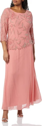 Vista 16 de J Kara Vestido largo con cuello redondo y manga 3/4 para mujer Cameo/Blanco/Plata