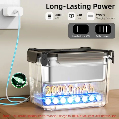 Vista 2 de Fiambrera eléctrica inalámbrica para adultos, lonchera calentada con batería de 20000 mAh con calentamiento automático, calentador de alimentos