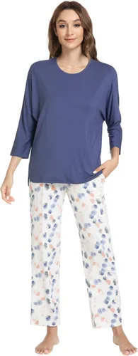 Vista 45 de NACHILA Women's Pajamas Set-Viscose Made from Bamboo, Long Sleeve Sleepwear Top with Pants Comfy Pajama Soft 2 Piece Pjs B-aqua Green