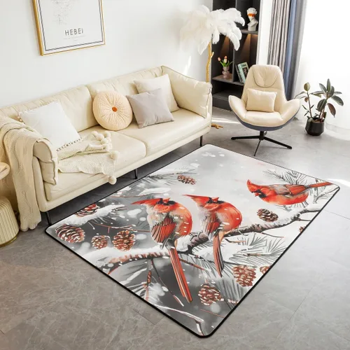 Vista 25 de Erosebridal Alfombra de área de Feliz Navidad para niños, cardenales rojos, alfombra de sala de estar, 3 x 5 mas, alfombra decorativa de cabaña