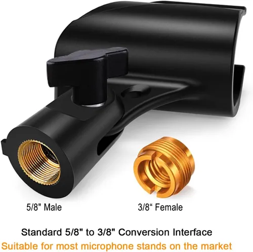 Vista 5 de 2 piezas de clip universal para micrófono, soporte ajustable para clip de micrófono para soporte de micrófono, viene con adaptador de tornillo macho