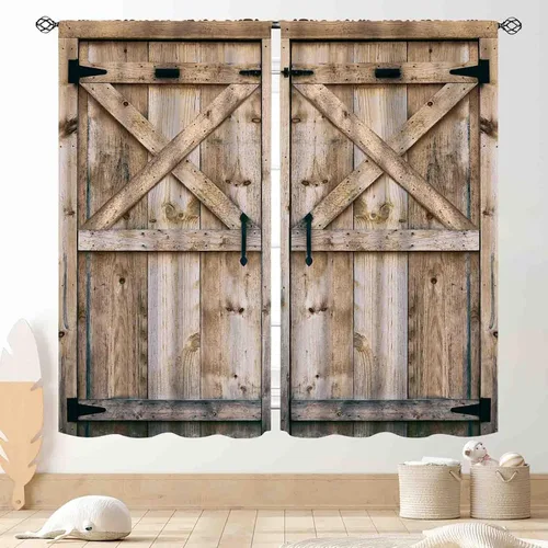 Vista 7 de Cortinas de puerta de granero, cortinas de madera rústica de granja, cabina de madera, tablón de madera, puerta de garaje de madera de granero