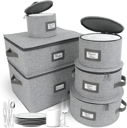 Vista 16 de HOMELUX THEORY 8 piezas de contenedores de almacenamiento de porcelana de carcasa dura, almacenamiento de tazas, copas de vino, utensilios