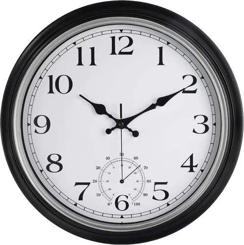 Vista 8 de JoFomp Relojes de exterior para patio, reloj de pared exterior grande de 12 pulgadas, impermeable, con termómetro e higrómetro, reloj de pared