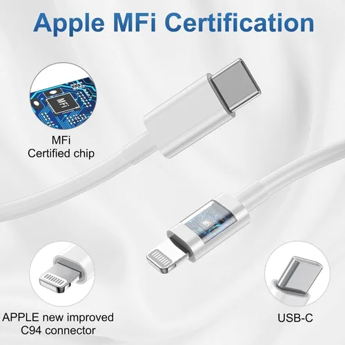 Vista 10 de Cargador de iPhone de carga rápida, bloque de cargador de pared tipo C y cable USB C a Lightning de 10 pies de longitud, adaptador de cubo