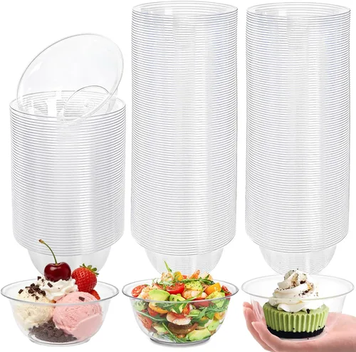 Vista 9 de Tebery Paquete de 200 cuencos de plástico transparente, 6 onzas, desechables, pequeños cuencos duros para sopa, ensalada, cuencos de fiesta