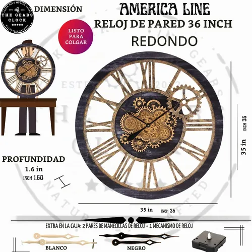 Vista 6 de ImprovingLife The Gears Clock - Reloj de pared con engranaje móvil real de 36 pulgadas, estilo vintage, industrial, de gran tamaño, rústico
