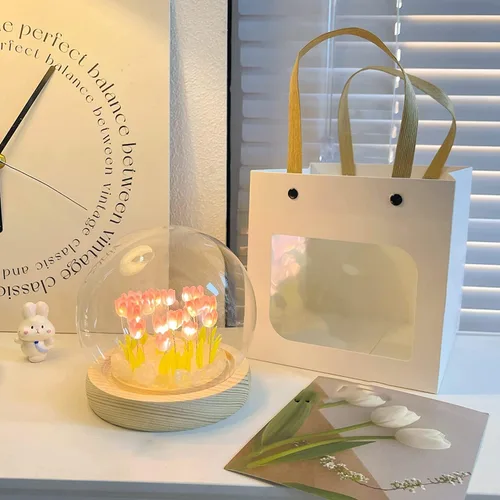 Vista 3 de Luz nocturna de tulipán hecha a mano, decoración de tulipanes para dormitorio, luz de sueño, atmósfera, simulación, flores, regalo de cumpleaños 20