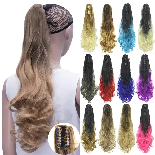 Vista 14 de IMISSU Extensiones de cabello rizado con pinza de color degradado, cola de caballo con clip (rubio degradado)