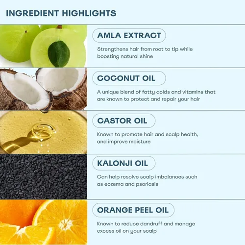 Vista 4 de Squigs Aceite para el crecimiento del cabello para cabello seco y dañado, con mezcla de aceite de amla, ricino y coco para control