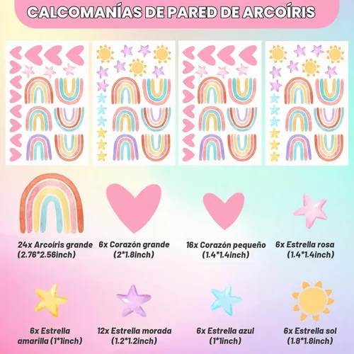 Vista 3 de Epakh Calcomanías de Decoración de Pared de Arcoíris Calcomanía Pequeña de Arcoíris Acuarela Corazón Estrella Sol Calcomanías de Pared Decoración
