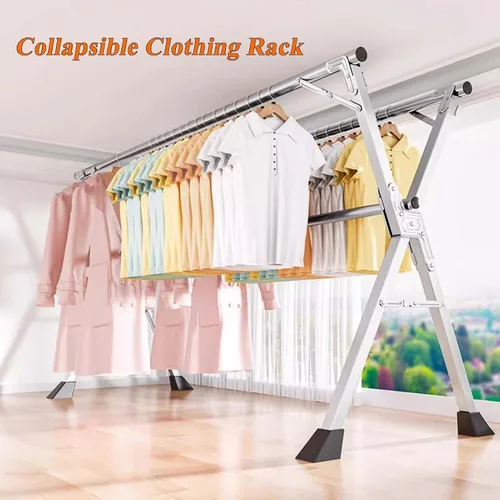 Vista 4 de This Stainless Steel Garment Rack, Clothes Drying Rack Collapsible, Heavy Duty Laundry Rack, Foldable Laundry Drying Rack, with 20 Windproof Hooks