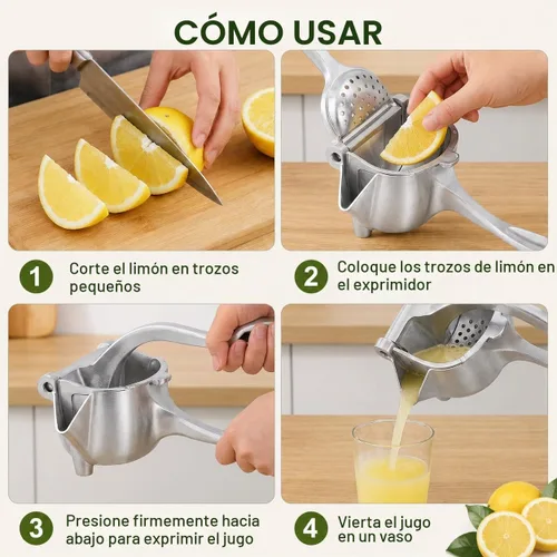 Vista 9 de Exprimidor de jugo manual, exprimidor de frutas manual con filtro de semillas, extractor manual de mano de aleación de aluminio resistente