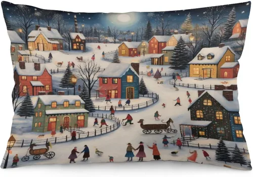 Vista 36 de Fundas de cojín decorativas para cama, diseño de pueblo de invierno, escena de invierno, con una casa victoriana en un entorno nevado, fundas