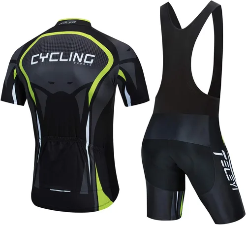 Vista 2 de Conjunto de camiseta de ciclismo para hombre, camiseta de manga corta, reflectante, secado rápido+pantalones cortos acolchados 5D, S-3XL