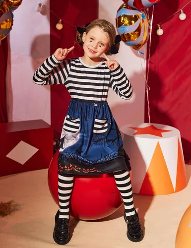 Vista 2 de Arshiner Vestido de manga larga de color sólido casual con bolsillo para niñas pequeñas